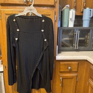 Black Long Sleeve Button Accent Ribbed Cardigan